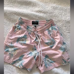 Light pink with floral design swim trunks